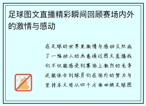 足球图文直播精彩瞬间回顾赛场内外的激情与感动